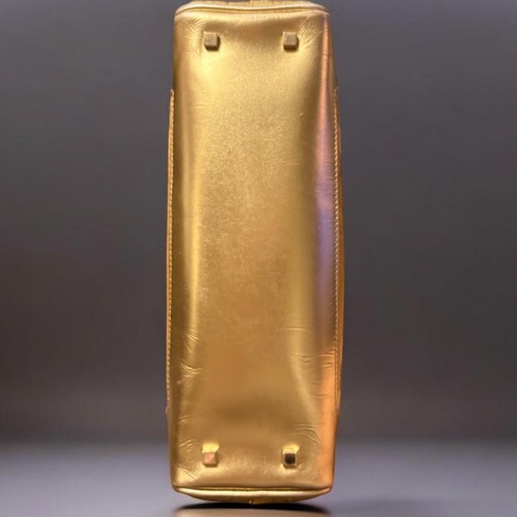 1 TIME ONLY GUCCI RARE Vintage Metallic Gold GG Canvas Bowler Bag Satchel + COA - Picture 8 of 12